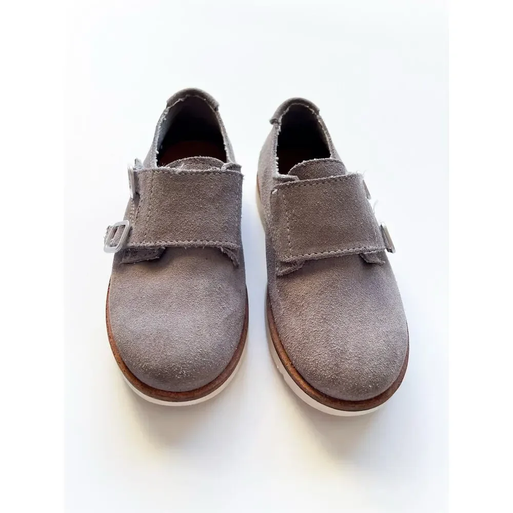 Zara Boy's Grey Suede Leather Monk Loafer Shoes Size 25 3/4 Years